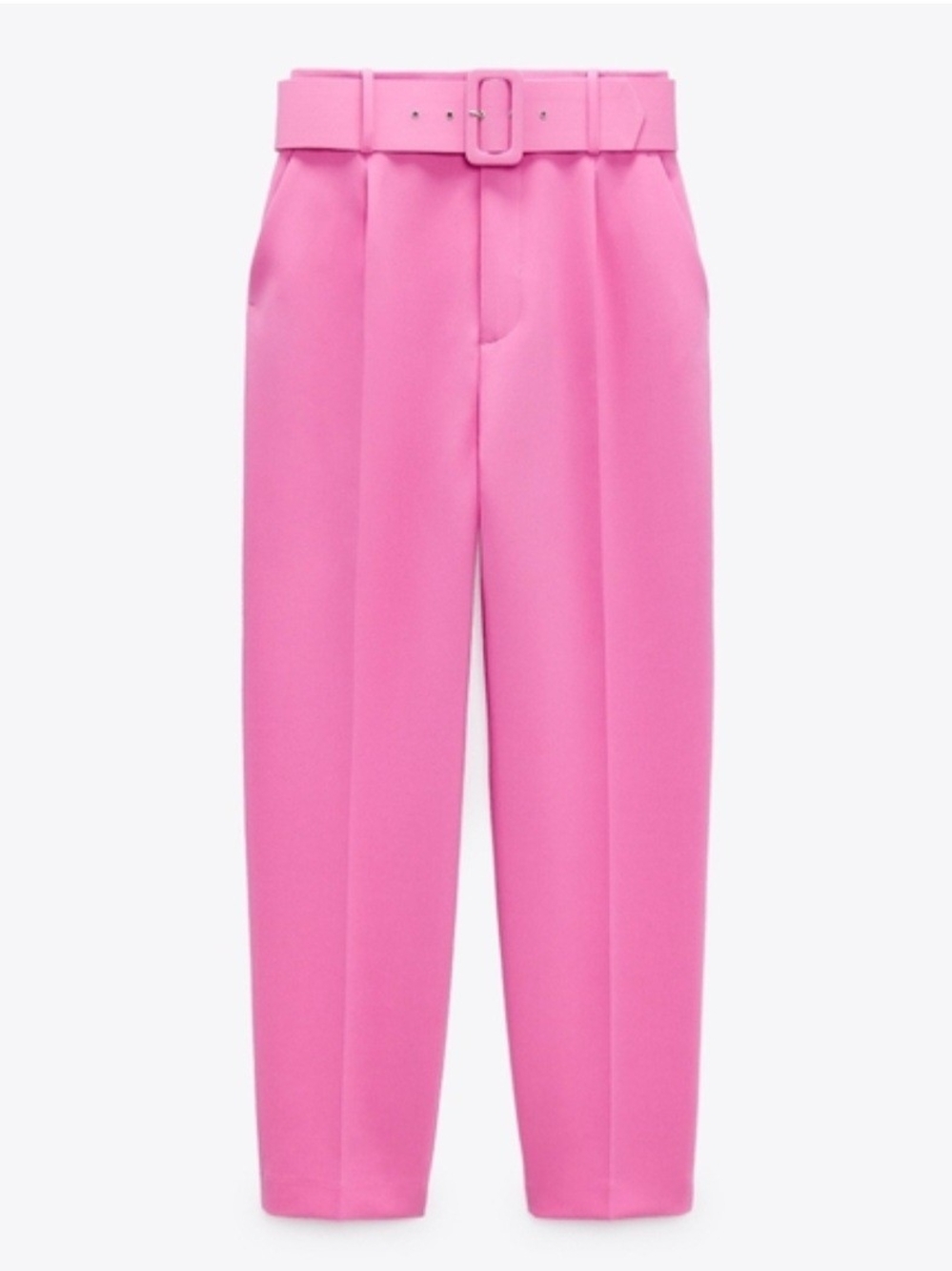 Zara Bright Pink High-Waist Belted Tapered Trousers